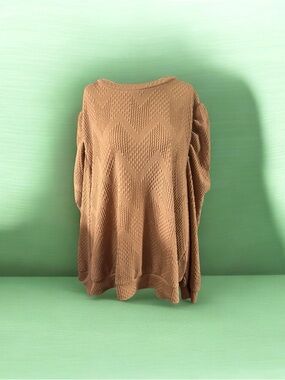 Cozy Textured Chevron Knit Tunic  — Camel Brown Size 4XL/US 18 NWOT